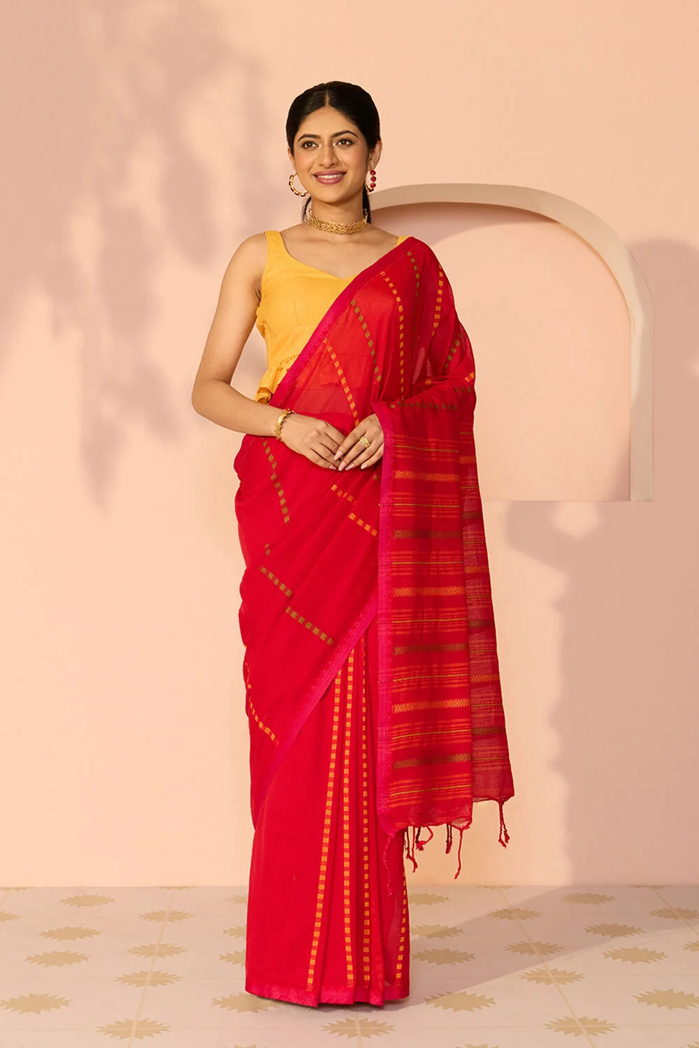 Red Woven Pure Cotton Bengal Saree